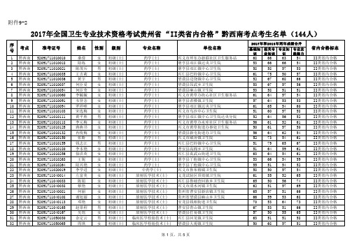 2017年全国卫生专业技术资格考试贵州省II类省内合格黔