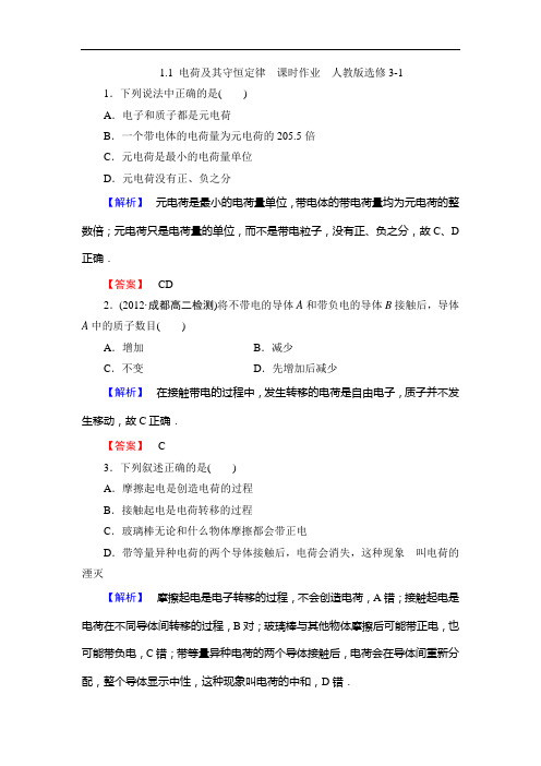 电荷及其守恒定律 课时作业