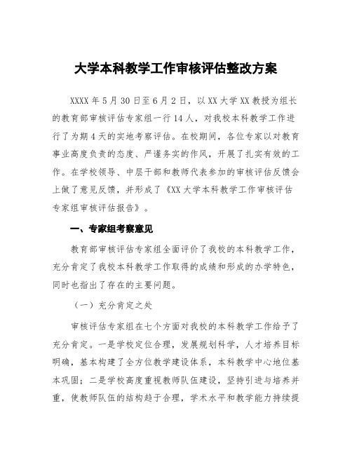 大学本科教学工作审核评估整改方案