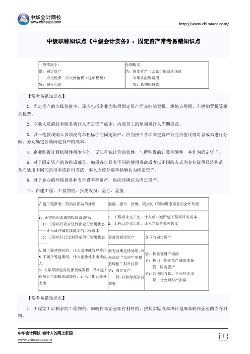 中级职称知识点《中级会计实务》：固定资产常考易错知识点