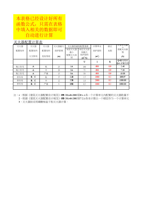 灭火器配置自动计算表