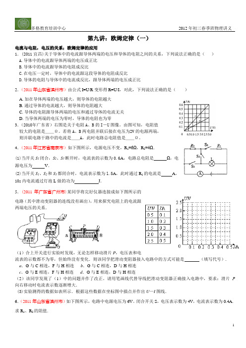 2012年春欧姆定律中考题集--简单