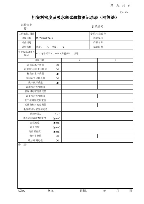 粗集料密度及吸水率试验记录表(网篮法)