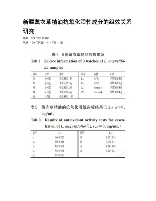 新疆薰衣草精油抗氧化活性成分的组效关系研究