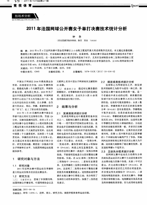 2011年法国网球公开赛女子单打决赛技术统计分析
