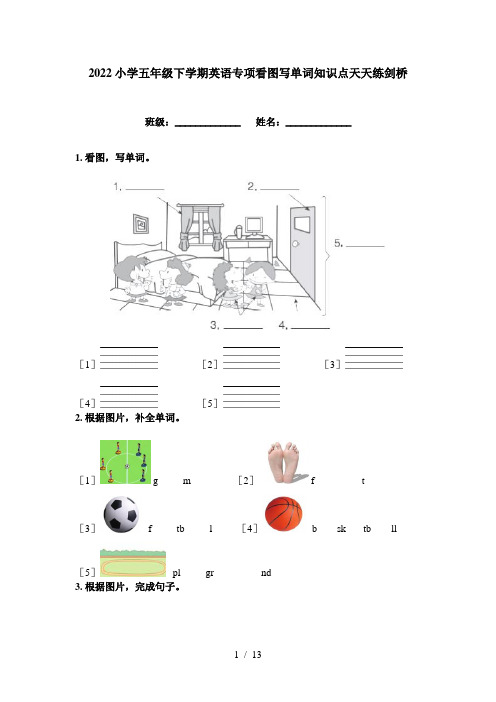 2022小学五年级下学期英语专项看图写单词知识点天天练剑桥