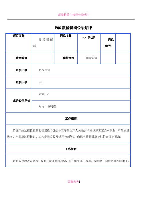 PQC质检员岗位说明书