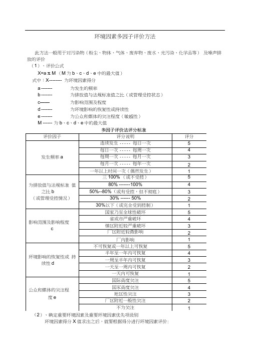 环境因素多因子评价方法