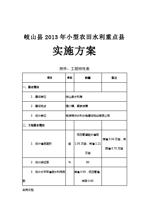 岐山县小型农田水利重点县实施方案WORD文档