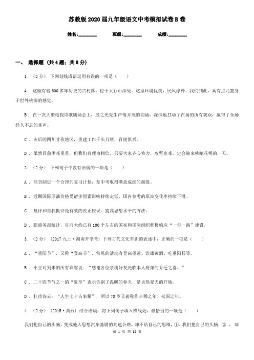 苏教版2020届九年级语文中考模拟试卷 B卷