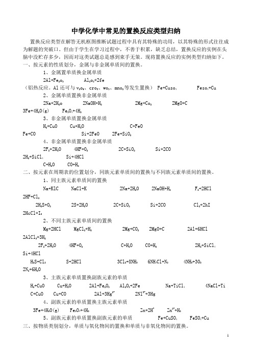 中学化学中常见的置换反应类型归纳