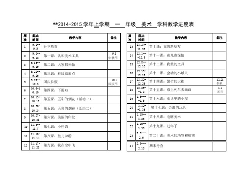 一年级上册美术学科教学进度表.doc