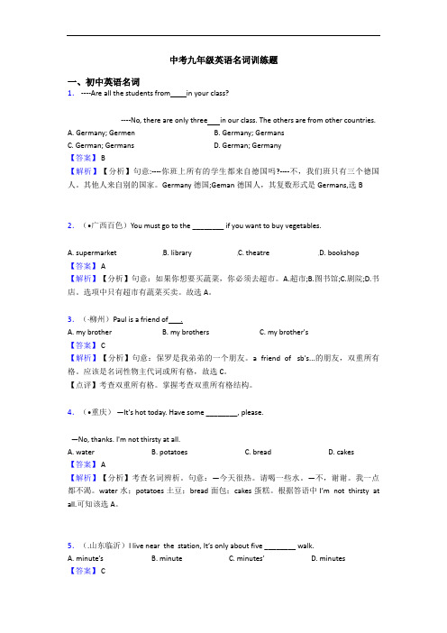 中考九年级英语名词训练题