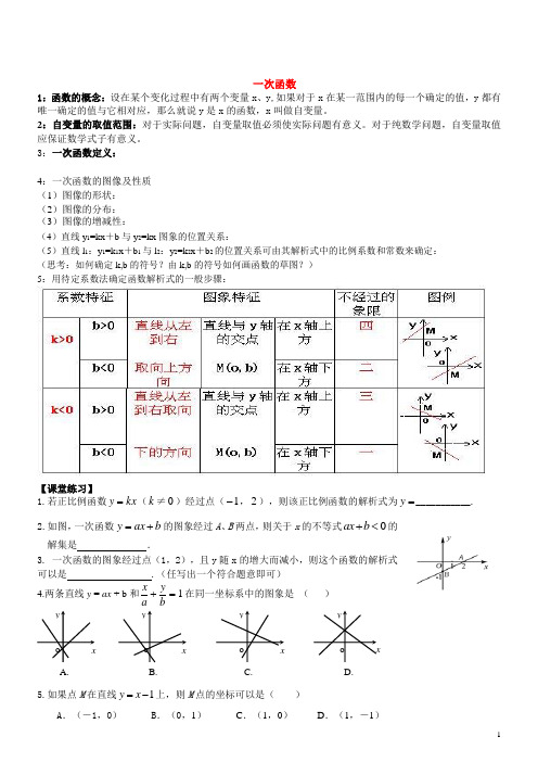 一次函数的图像及性质复习经典资料