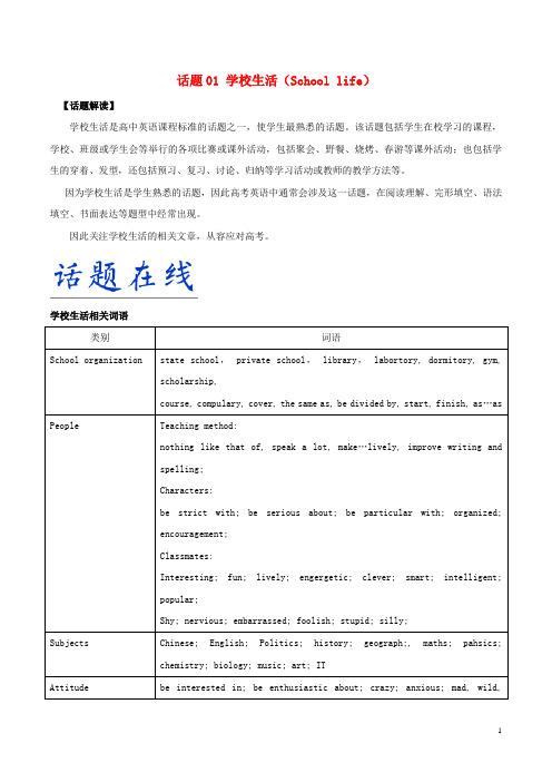 备战高考英语必考话题分类解析话题01学校生活Schoollife