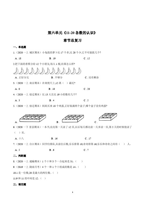 人教版数学一年级上册第六单元《11-20各数的认识》章节总复习(含答案)