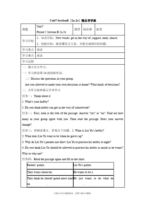 人教版英语九年级全册Unit7 SectionB(2a-2e)精品导学案