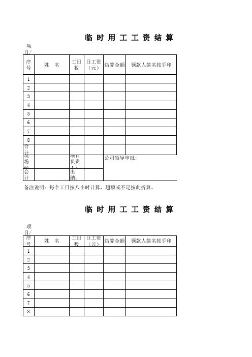 临时用工工资结算表