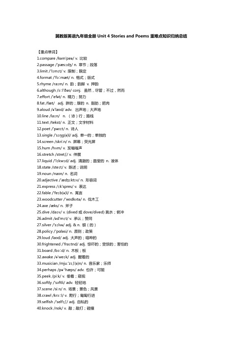 冀教版英语九年级全册Unit 4 Stories and Poems 重难点知识归纳总结