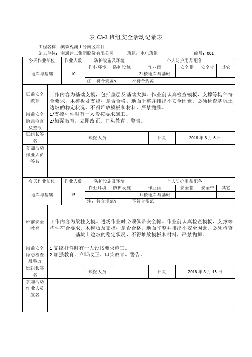 水电班组安全活动记录