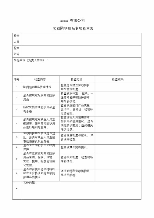 劳保用品专项检查表