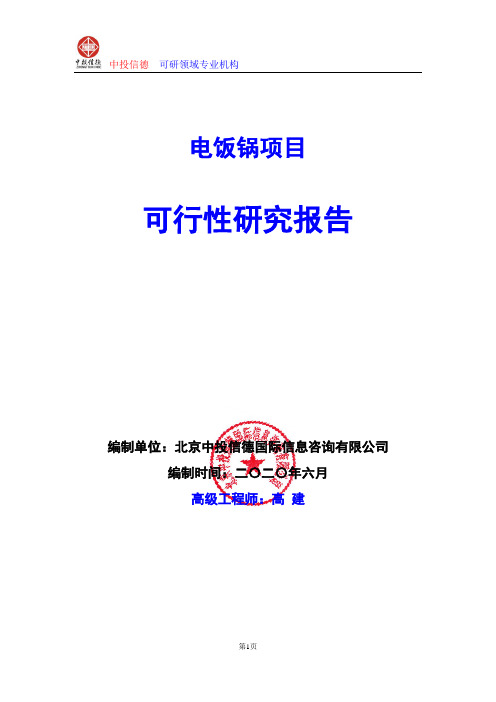 电饭锅项目可行性研究报告编写说明(模板Word)