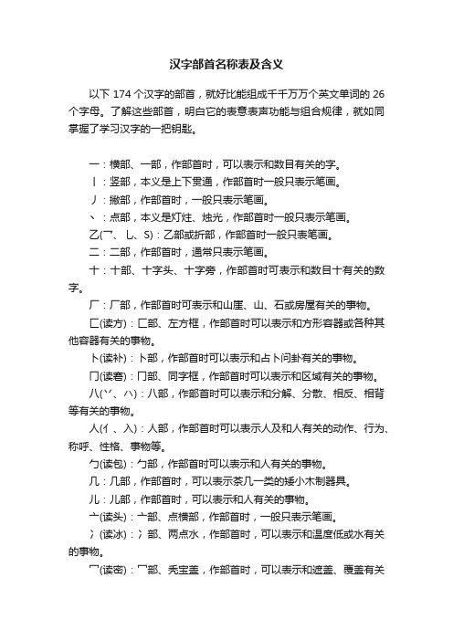 汉字部首名称表及含义