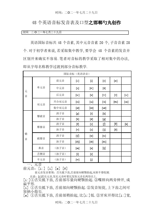 48个英语音标发音表及口型