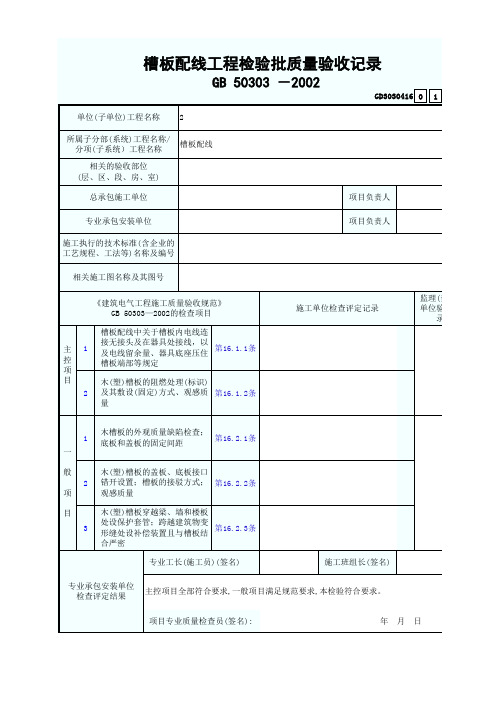 槽板配线工程检验批质量验收记录