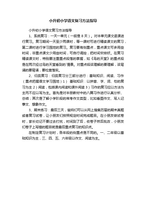 小升初小学语文复习方法指导