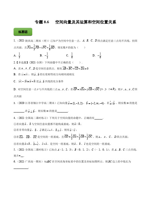 高考数学专题《空间向量及其运算和空间位置关系》练习