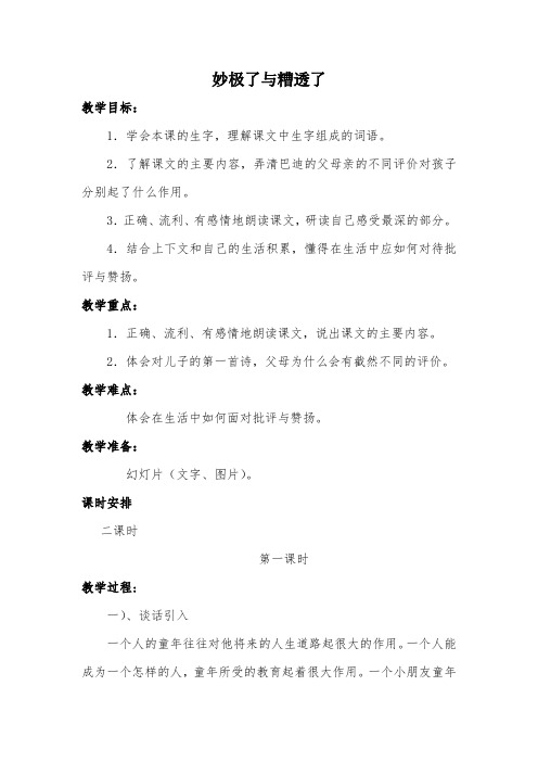 西师大小学六年级语文上册《妙极了与糟透了》教案