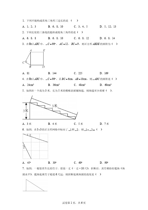 2024～2025学年八年级数学上册第一章勾股定理单元检测[含答案]