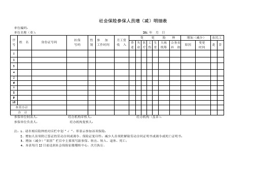 社会保险参保人员增(减)明细表