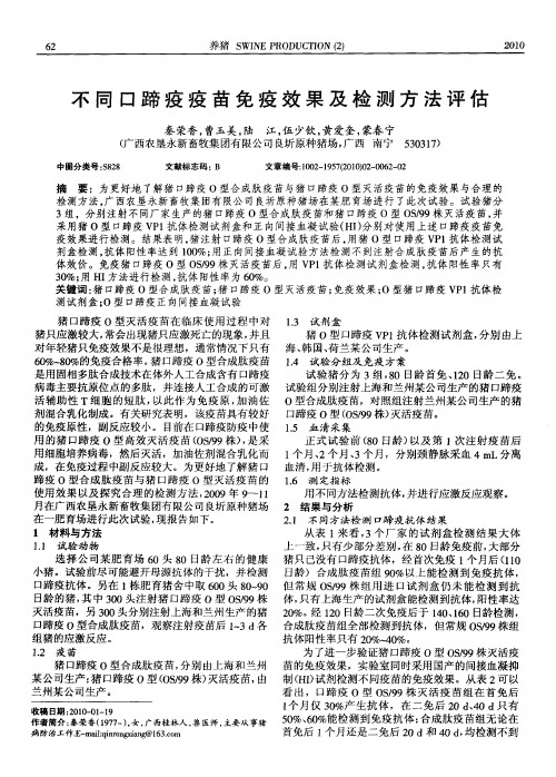 不同口蹄疫疫苗免疫效果及检测方法评估