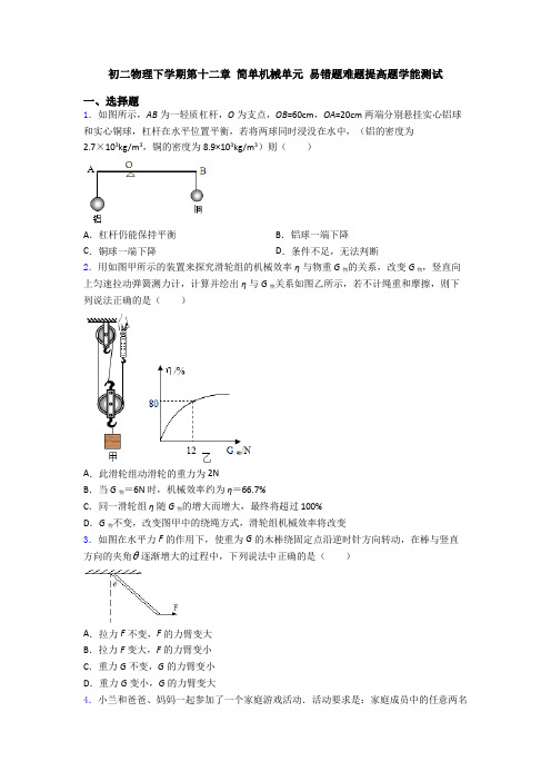 初二物理下学期第十二章 简单机械单元 易错题难题提高题学能测试