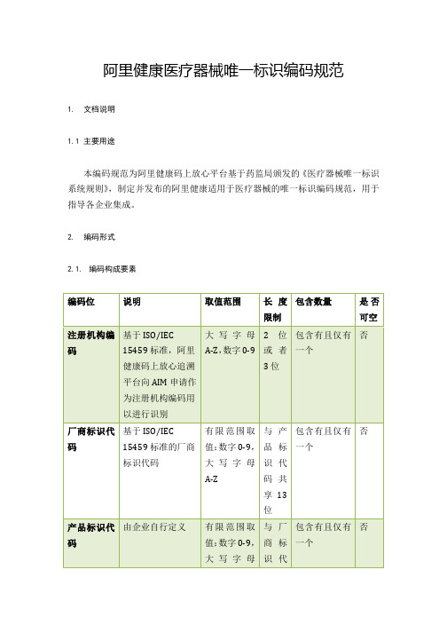 阿里健康医疗器械唯一标识编码规范