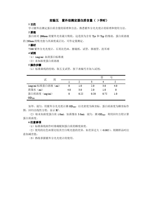 实验五  紫外法测定蛋白质含量