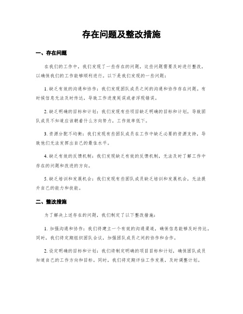 存在问题及整改措施