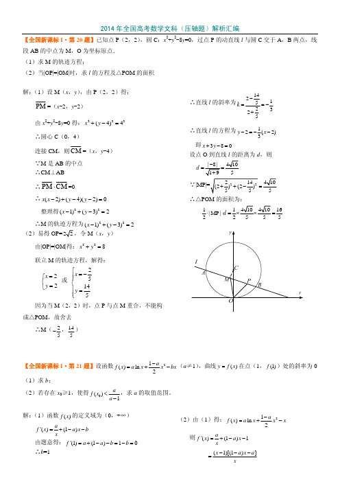 2014年全国高考数学文科(压轴题)解析汇编