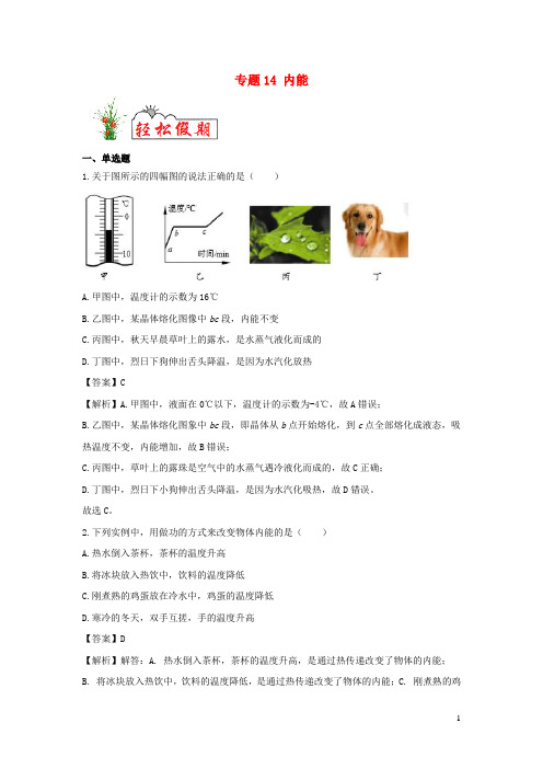 (暑假新课练)2020年八年级物理专题14内能(含解析)新人教版