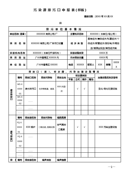 污染源排污口申报表