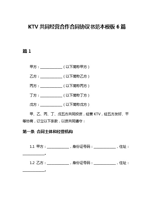 KTV共同经营合作合同协议书范本模板6篇