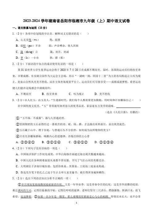 湖南省岳阳市临湘市2023—2024学年九年级上学期期中考试语文试卷(含解析)