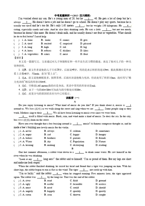 2014年中考最后一冲题型专练：完形填空(含答案)