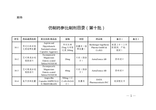 仿制药参比制剂目录（第十批）