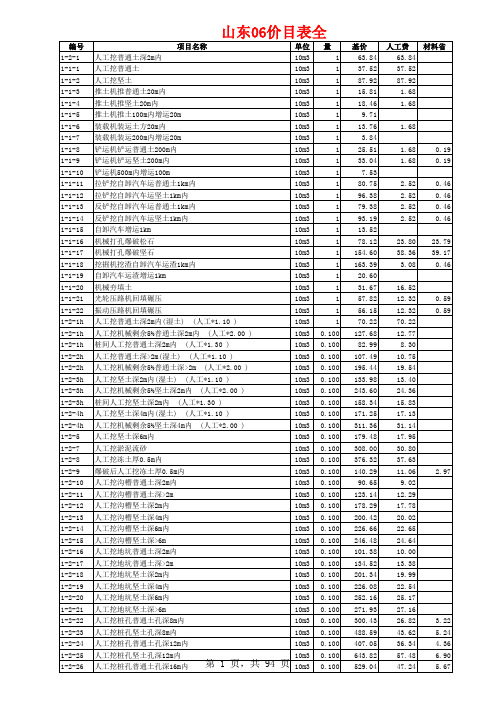 山东省06定额价目表电子版