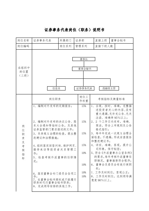 证券事务代表岗位(职务)说明书