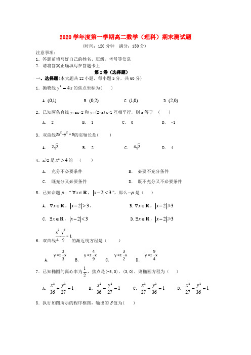 黑龙江省大庆十中2020学年高二数学上学期期末考试试题 理
