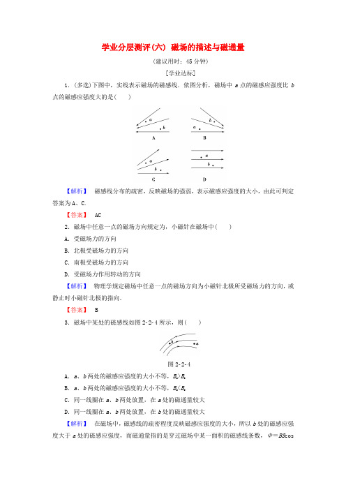 2018版高中物理第2章磁及其应用学业分层测评6磁场的描述与磁通量鲁科版选修